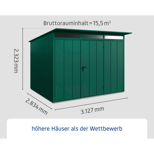 Hörmann Gerätehaus Elegant mit Pultdach und Einzeltür in Moosgrün, B/H/T: 302,8 x 232,3 x 238 cm - Bild 5