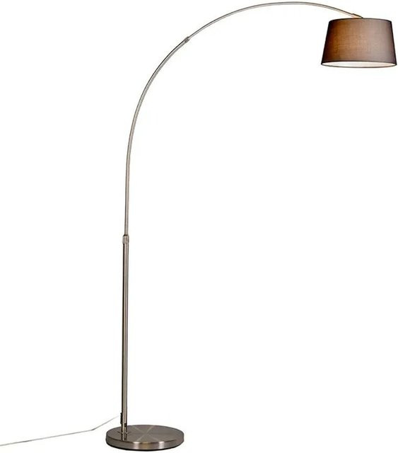 QAZQA Moderne Bogenlampe Arc Basic aus Stahl mit schwarzem Stoffschirm, höhenverstellbar und dimmbar, Schwarz - Bild 1