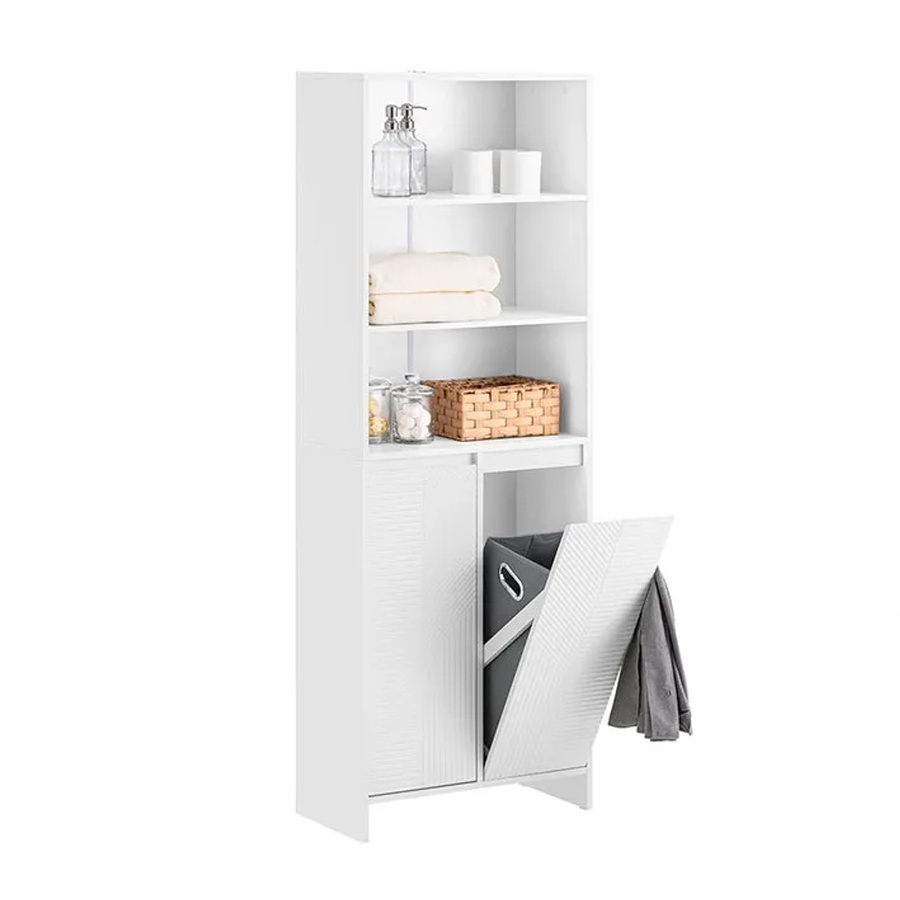 SoBuy BZR155-W Schmaler Badezimmerschrank Weiß mit Wäschesack, Bad Hochschrank mit Türen und Regalfächern, B/T/H: 60 x 32,4 x 171 cm - Bild 7
