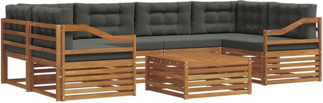 vidaXL Outdoor-Sofagarnitur 8-teilig aus Akazienholz mit Kissen in Anthrazit und Natur - Bild 1