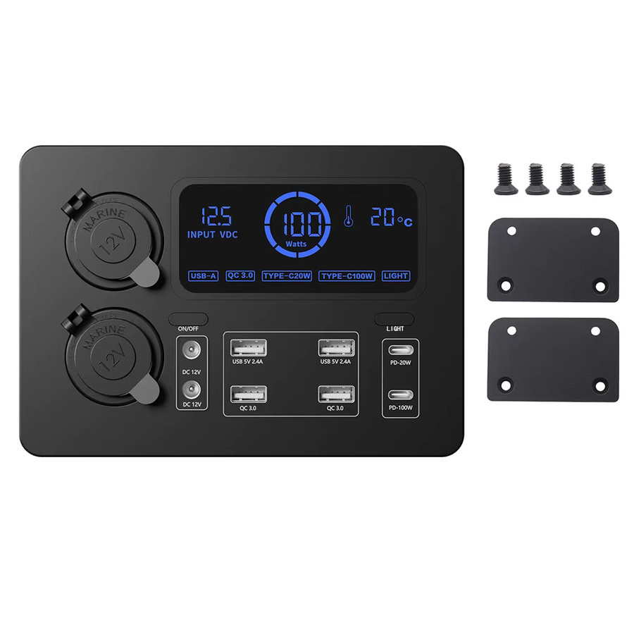 Tragbare 100W Powerbox mit LCD-Display und LED-Leuchten, 12V Mini-Adapter für Fernseher, Geländewagen und Boote, Schwarz - Bild 3