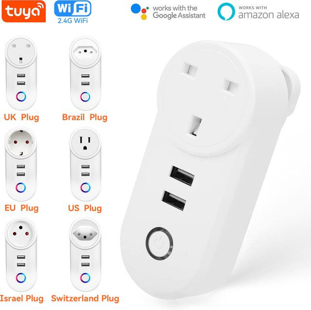 Tuya Smart Socket 16A mit 2 USB-Ladeanschlüssen, Wifi Smart Plug in Weiß, kompatibel mit Alexa und Google Home - Bild 1