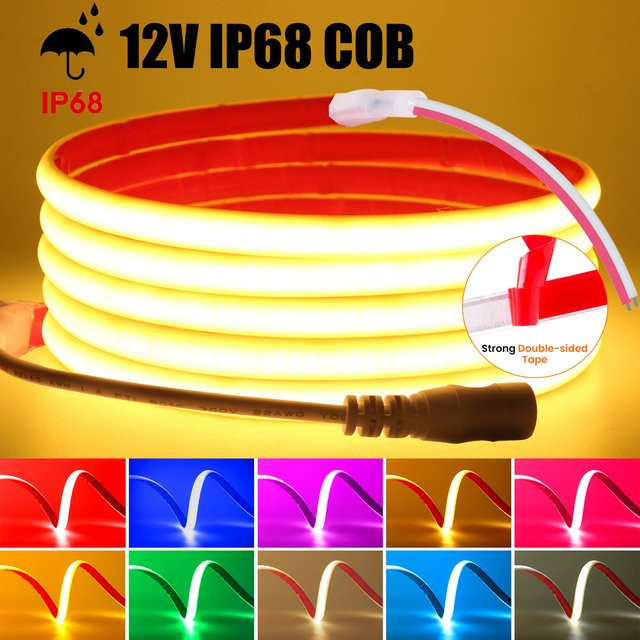 XUNATA COB-LED-Streifenlicht IP68 wasserdicht, 12 V, gelbes LED-Neonband für Outdoor-Schwimmbad und lineare Beleuchtung - Bild 1