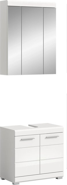 Xonox Badkombination 2-teilig in Weiß Hochglanz mit Spiegelschrank und Waschtischunterschrank, B/H/T: 60 x 191 x 34 cm - Bild 1