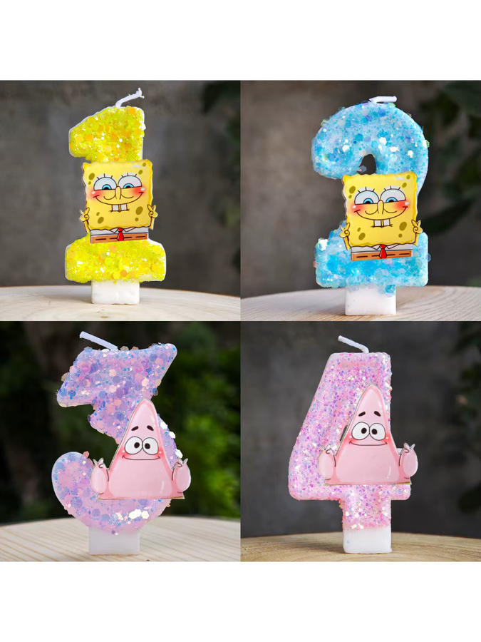 Potdemiel SpongeBob Geburtstagstorten-Dekoration Kerze für Kinderpartys, Mehrfarbig - Bild 3