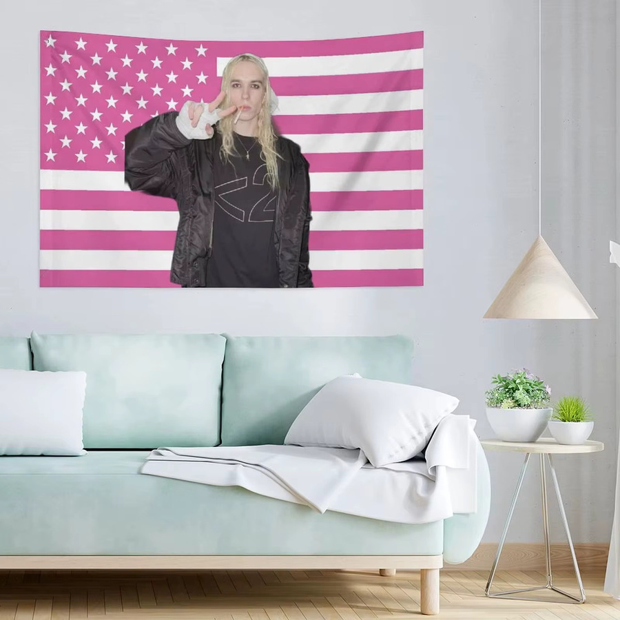 2hollis Wandteppich mit hängender Flagge, pink gestreift mit Sternen, rechteckig, B/H: 60 x 60 cm - Bild 2