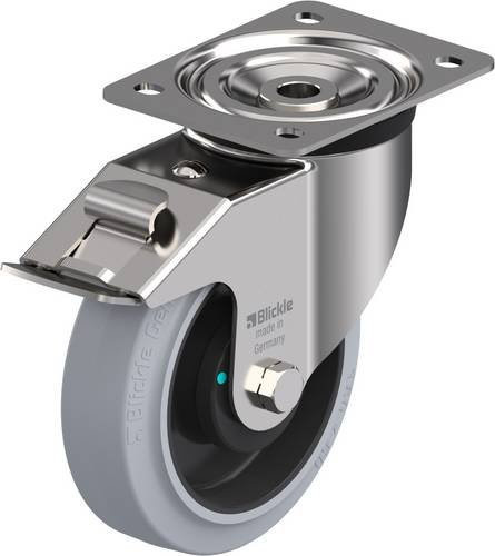 Blickle Lenkrolle LX-POEV 160KAD-FI-SG mit Feststeller in Schwarz-Grau aus Edelstahl, Rad-Durchmesser: 160 mm, Tragfähigkeit: 400 kg - Bild 1
