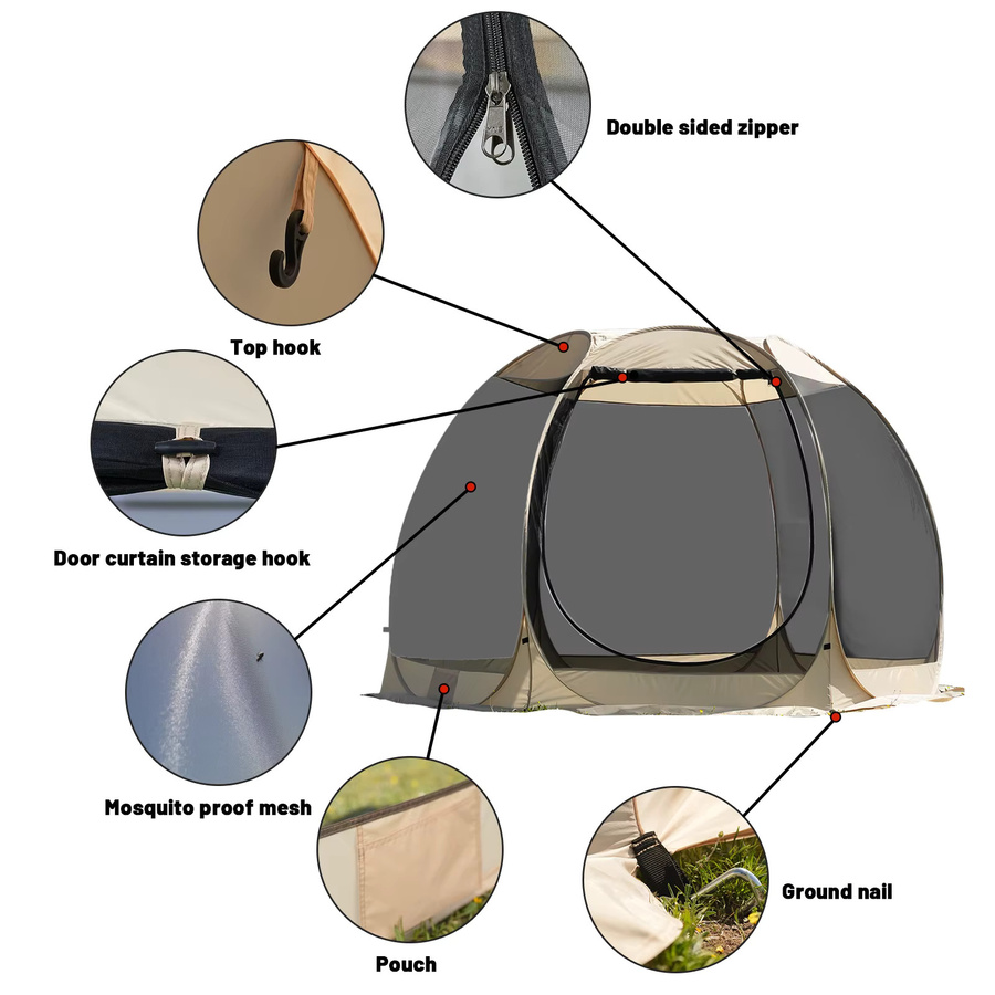 Pakicetus Pop-up-Siebzelt in Beige für 2-4-6 Personen als Moskitonetz und Sonnenschutz für Garten und Außenbereich - Bild 4