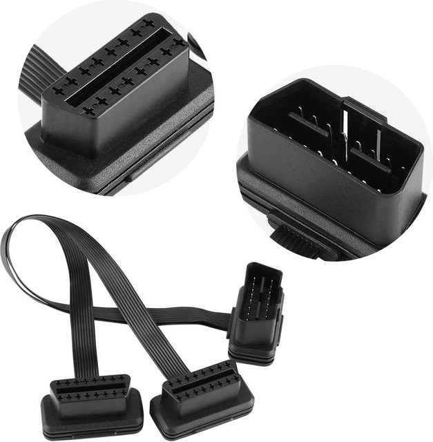 TOMTOP 2-in-1 OBD2 Diagnose-Konvertierungskabel und Verlängerungskabel mit 16-poligem Stecker in Schwarz - Bild 1