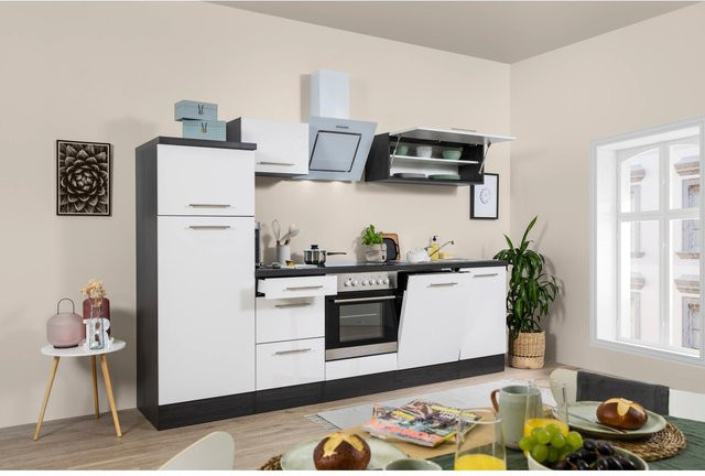 Respekta Premium Küchenzeile modern in Weiß und Grau mit Hochglanz-Finish und Soft-Close-Türen, Breite: 280 cm - Bild 1