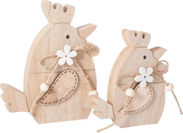 VBS Kreativ Hühner Tischdeko 2er-Set in Beige aus Holz und Jute - Bild 1
