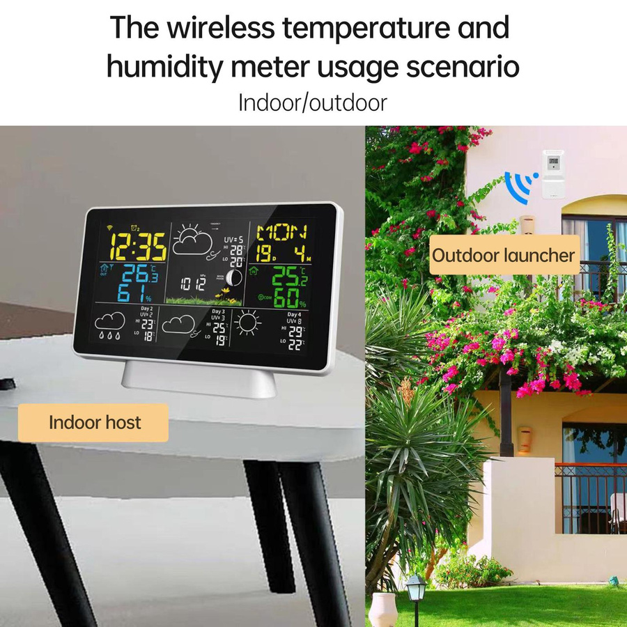 TOMTOP JMS WIFI-Wetterstation mit App-Steuerung, kabelloses Hygrometer und Thermometer für Innen und Außen, Temperatur- und Luftfeuchtigkeitsanzeige, Weiß - Bild 3