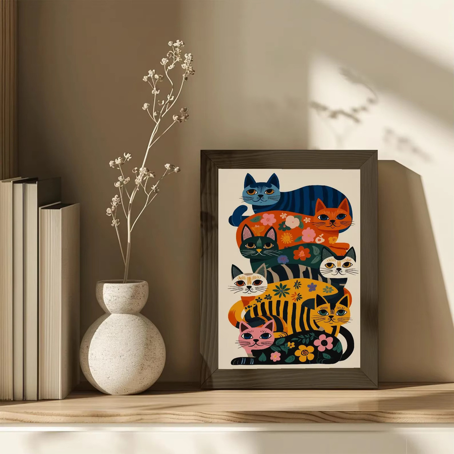 Bunte Katzen-Wanddekoration von SHENCHEN mit floraler Illustration im minimalistischen Design - Bild 3