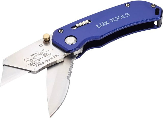 LUX-TOOLS 2 in 1 Klappmesser aus Edelstahl in Blau - Bild 1