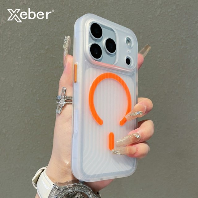 Xeber MagSafe Magnetische Ladehülle mit Wellmuster für iPhone 17 16 15 14 13 Pro Max, Transparente Stoßstange, Orange - Bild 1
