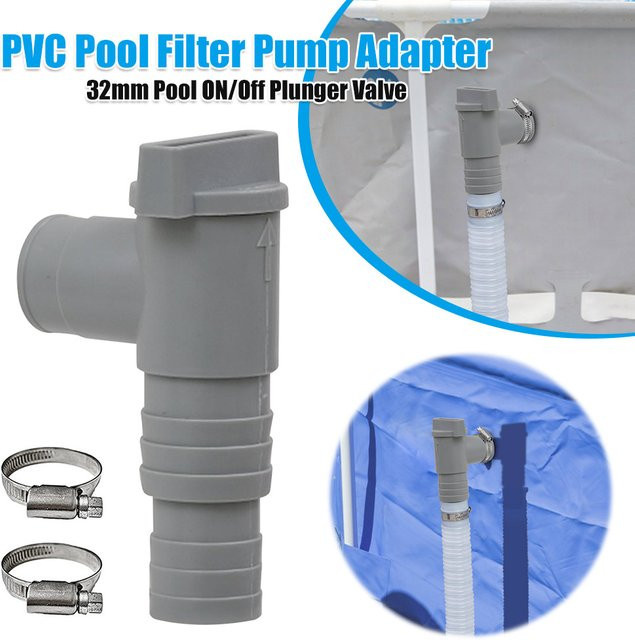 Shunmaii PVC-Poolschlauchadapter mit Kolbenventil in Grau, 32 mm - Bild 1