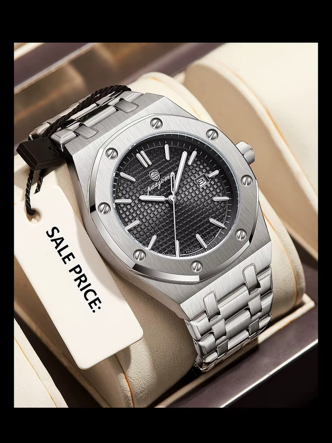 PAAZOMU Armbanduhr Quarz, Edelstahl, Schwarz, Herren, Datum - Bild 6
