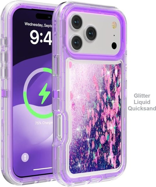 3in1 Bling Glitter Liquid Quicksand Hybrid Armor Handyhülle für iPhone 17 Pro Max, 16, 15, 14 in Rot mit Anti-Drop Schutz - Bild 1