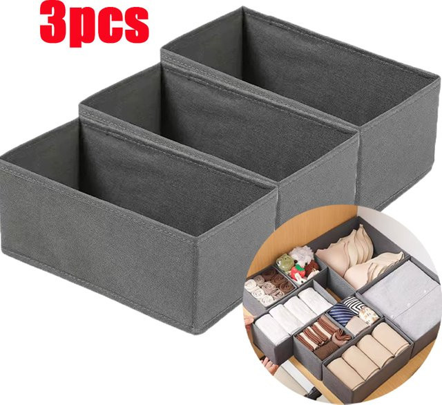 3-teiliges KindFuny Unterwäsche-Aufbewahrungsbox Set aus Stoff mit Trennern in Beige und Grau für Socken, Unterwäsche und Krawatten - Bild 1