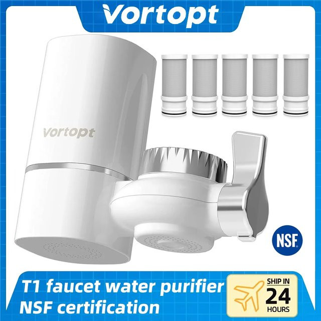 Vortopt Wasserhahn-Filter T1 NSF-zertifizierter Leitungswasser-Reiniger mit 5 Ersatzkartuschen für 400 Gallonen Küchen-Filtrationsset - Bild 1