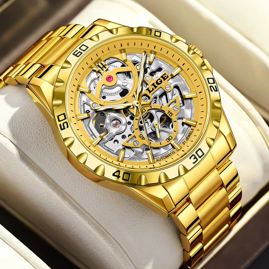 LIGE Armbanduhr Automatik, Edelstahl, Gold, Herren - Bild 6