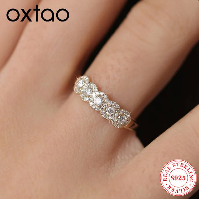 OXTAO Verlobungsring, 925 Silber, Moissanit, Damen - Bild 1