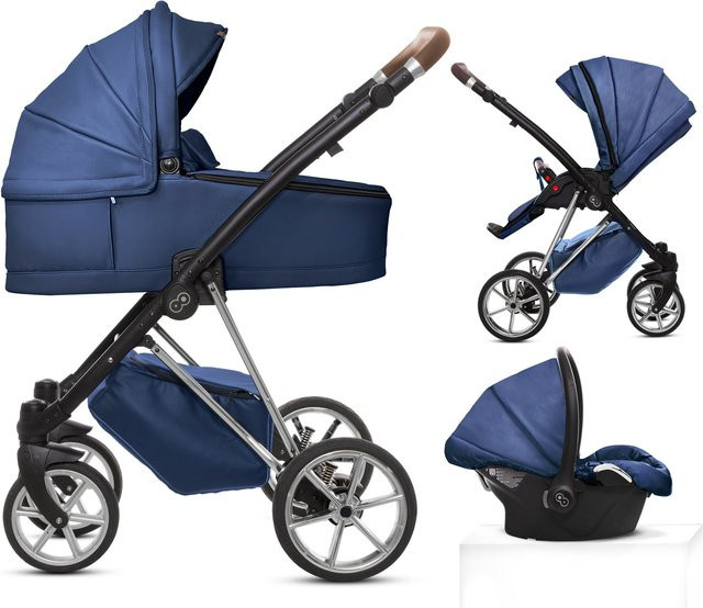 TPFLiving 3in1 Kinderwagen Royal aus Kunstleder in Blueberry mit silbernem Gestell - Bild 1