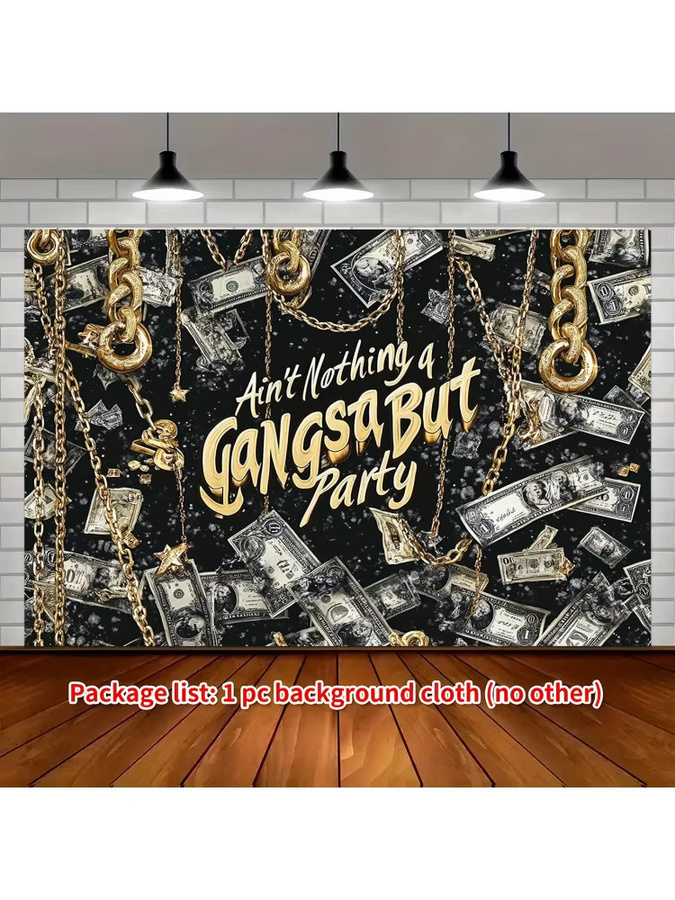 2DPlane Gang Party Hintergrundbanner mit Hip-Hop-Thema und schwarzem Geldmuster in Schwarz und Blau, ideale Dekoration für Rap-Geburtstage und Junggesellenabschiede - Bild 4