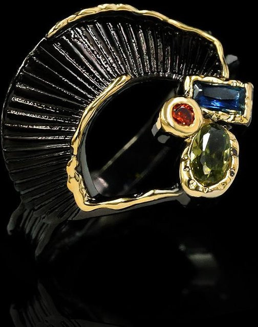 YIRAN Ring, Kupfer, Schwarz, Zirkonia, Kristall, Damen, Ringgröße 10 - Bild 1