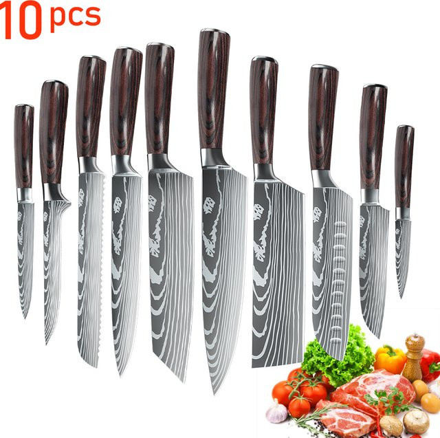 ZENG 10-teiliges Küchenmesser-Set aus hochkohlenstoffhaltigem 7CR17 440C Edelstahl inklusive Geschenkbox - Bild 1