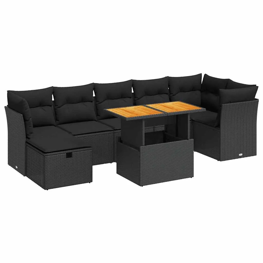 vidaXL 8-teilige Garten-Sofagarnitur in L-Form aus schwarzem Poly-Rattan mit Kissen und pulverbeschichtetem Stahlgestell - Bild 2
