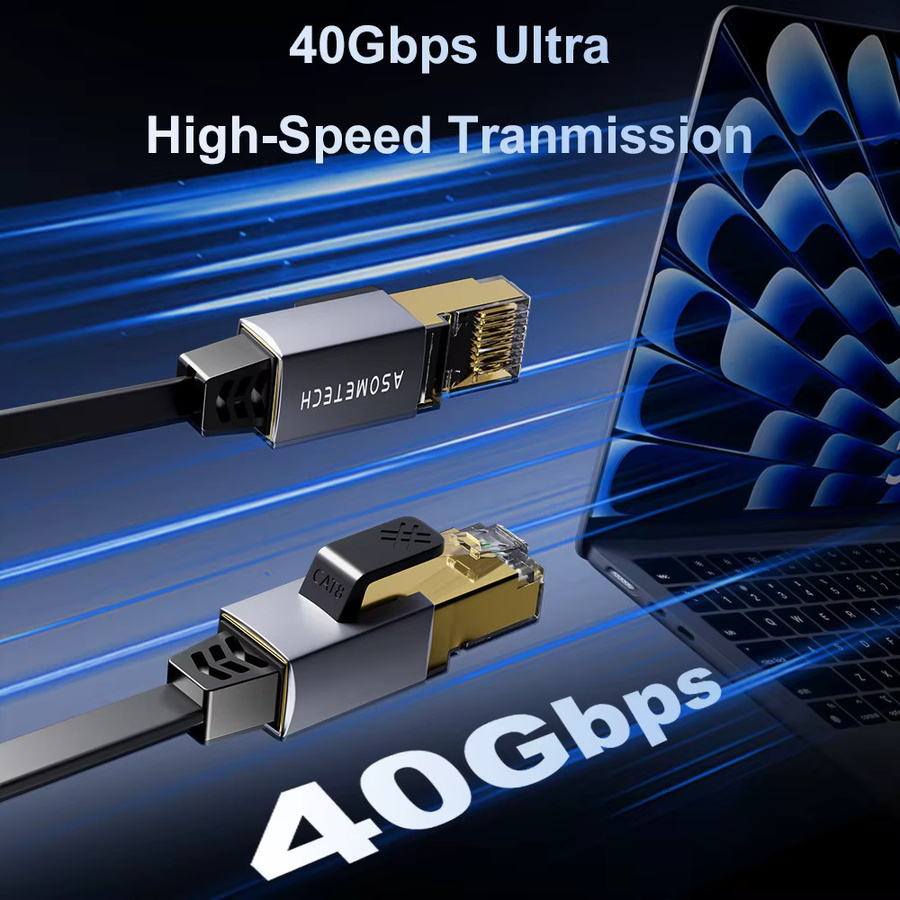 ASOMETECH Cat 8 Ethernet-Kabel S/FTP mit vergoldetem RJ45-Anschluss, 40 Gbit/s und 2000 MHz, Schwarz/Gold - Bild 3