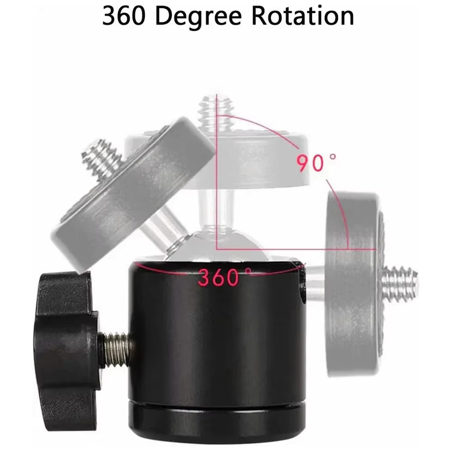 EXSKOF Mini-Kugelkopf-Adapter aus Aluminiumlegierung mit 1/4-Zoll-Schraube, 360 Grad drehbar, Farbe: Schwarz - Bild 2