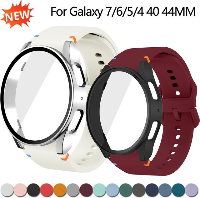 CAOWTAN Schutzset für Samsung Galaxy Watch 7 6 5 4 mit Silikonarmband, PC-Hülle und Glas-Bildschirmschutz - Bild 1