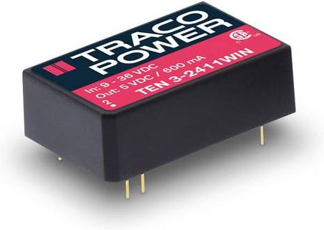 TracoPower TEN 3-4813WIN DC/DC-Wandler, Print, Schwarz, 48 V/DC zu 15 V/DC, 200mA, 3W, 1 Ausgang - Bild 1