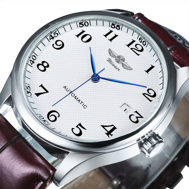WINNER Armbanduhr, Automatik, Edelstahl, Leder, Herren, Weiß, Datum - Bild 1