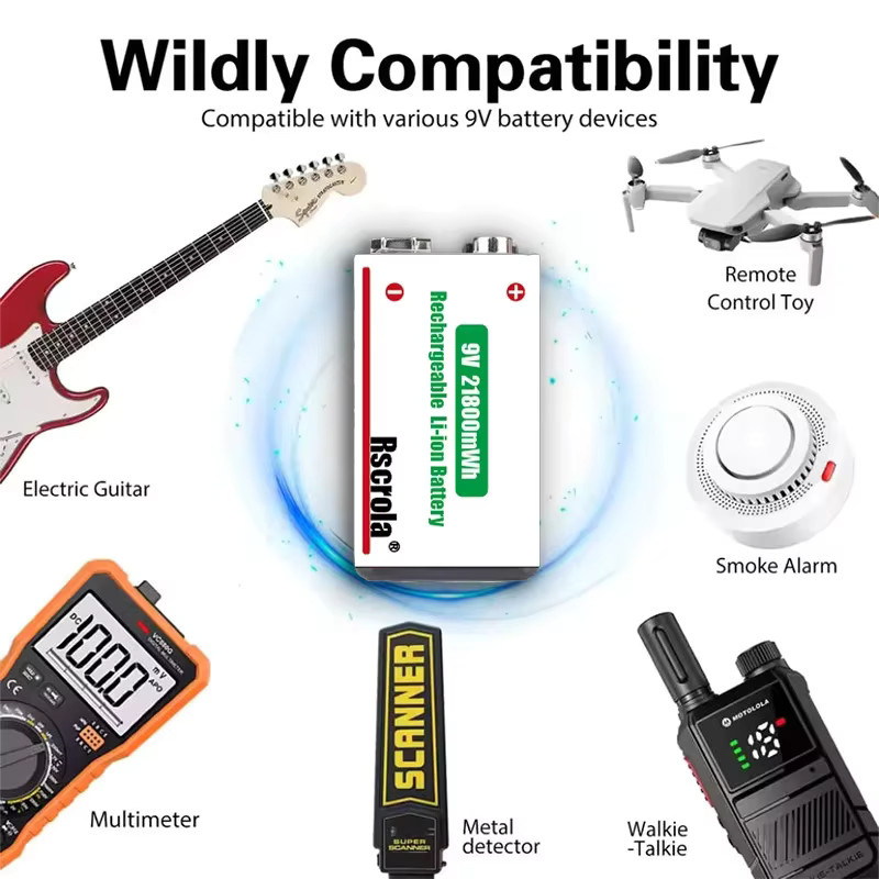 Rscrola 9V Lithium-Ionen-Akku mit 21800 mWh Kapazität in Weiß für Mikrofone, Gitarren und Pedale inklusive Kabel - Bild 3