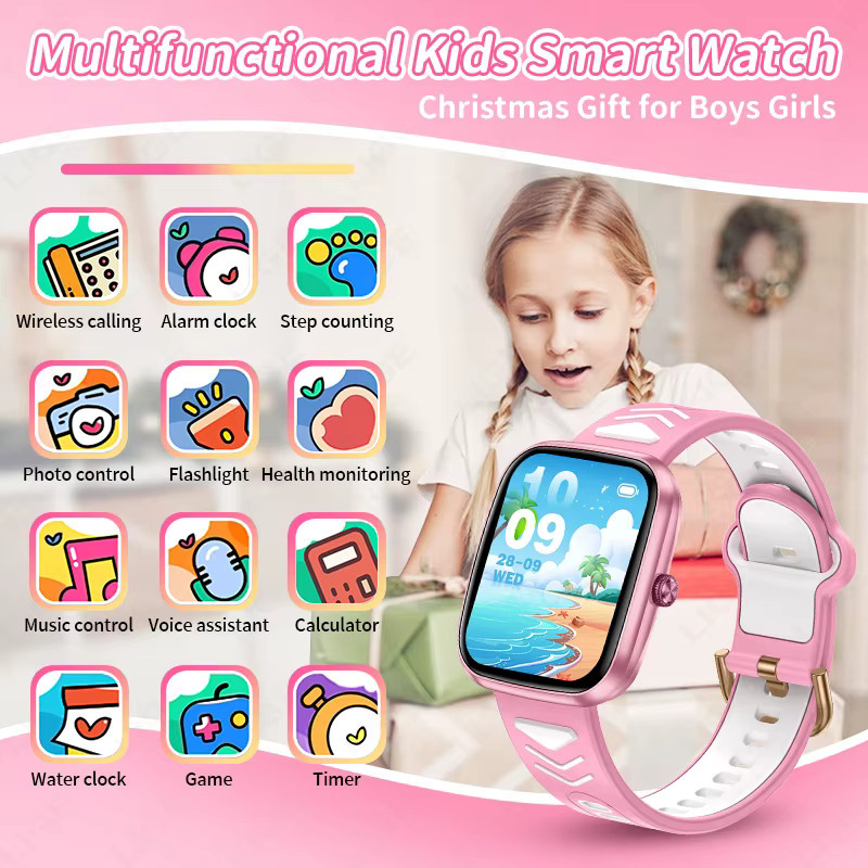 LIGE Kinder Smartwatch mit Bluetooth Anruffunktion, IP67 wasserdicht, Gesundheitsüberwachung und Puzzle-Spielen für Jungen und Mädchen in Blau oder Pink - Bild 2