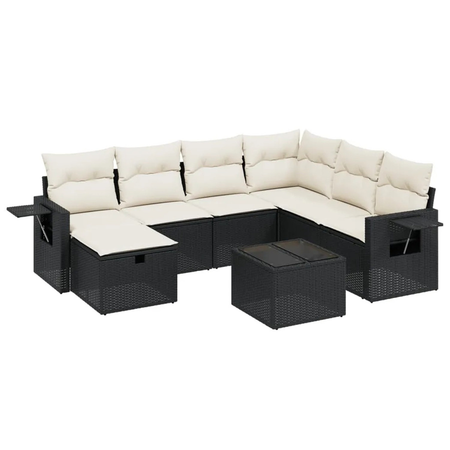 vidaXL 8-tlg Garten-Sofagarnitur aus Poly Rattan in L-Form mit Kissen und Couchtisch, Schwarz - Bild 2