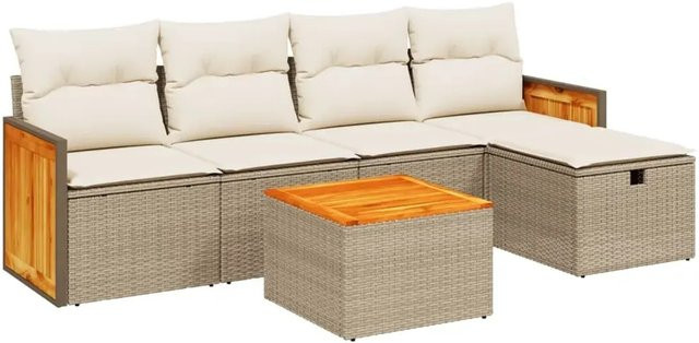 vidaXL 6-teilige Garten-Sofagarnitur aus Poly-Rattan in Beige mit Kissen und pulverbeschichtetem Stahlgestell - Bild 1