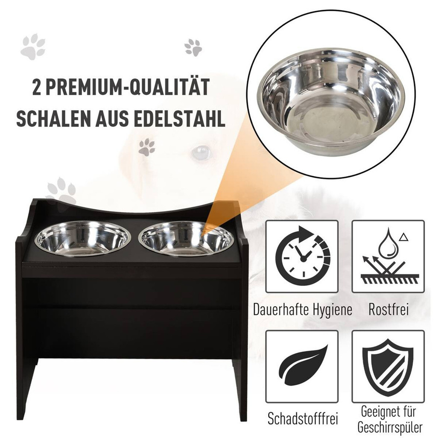 PawHut Futterstation aus MDF und Edelstahl in Braun, B/H/T: 54 x 47 x 31,5 cm - Bild 5