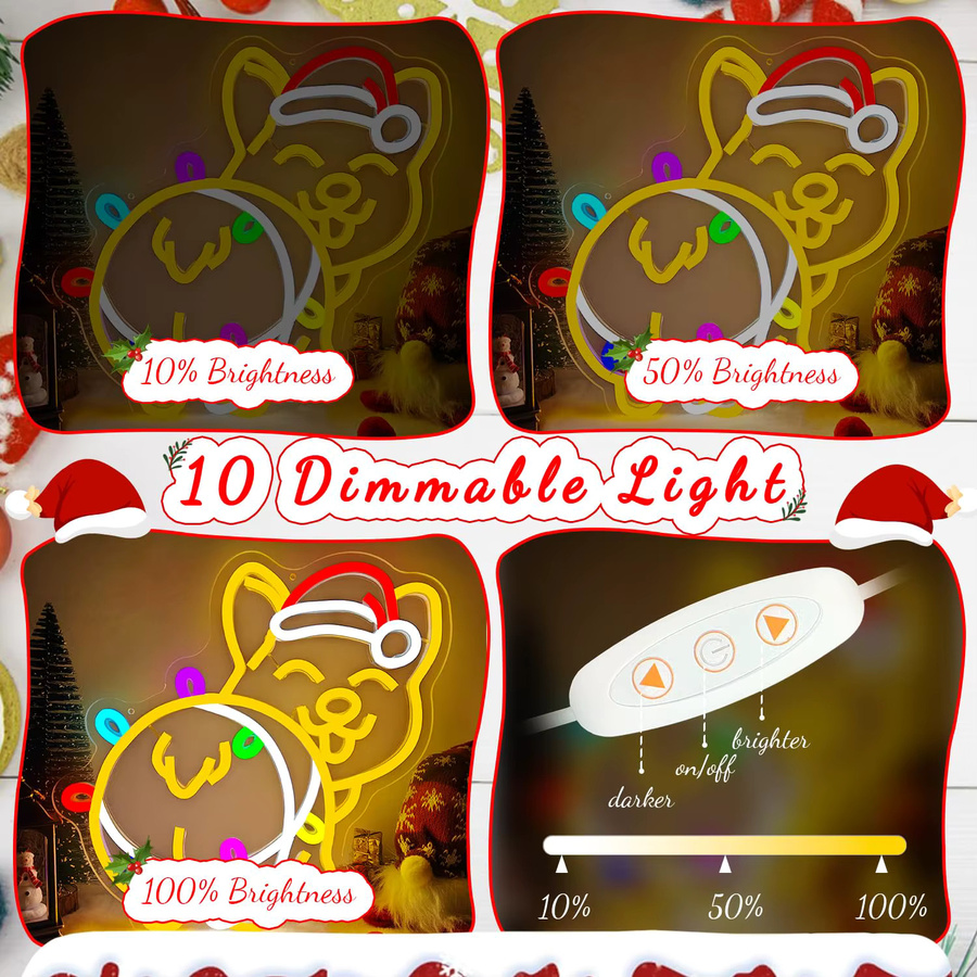Dimmbares Corgi Weihnachts-Neonschild zur Wanddekoration in Multicolour mit USB-Anschluss - Bild 3