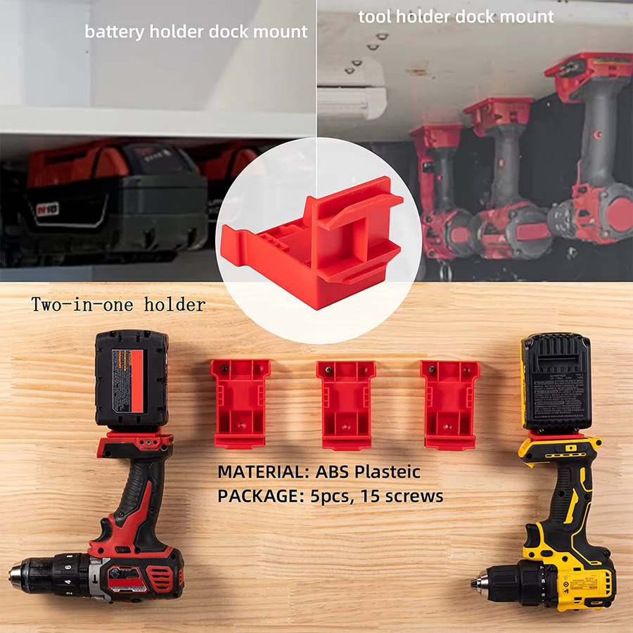 5er Set 2-in-1 Werkzeughalter und Akku-Halterung für DeWalt 20V und Milwaukee M18 18V in Rot - Bild 6