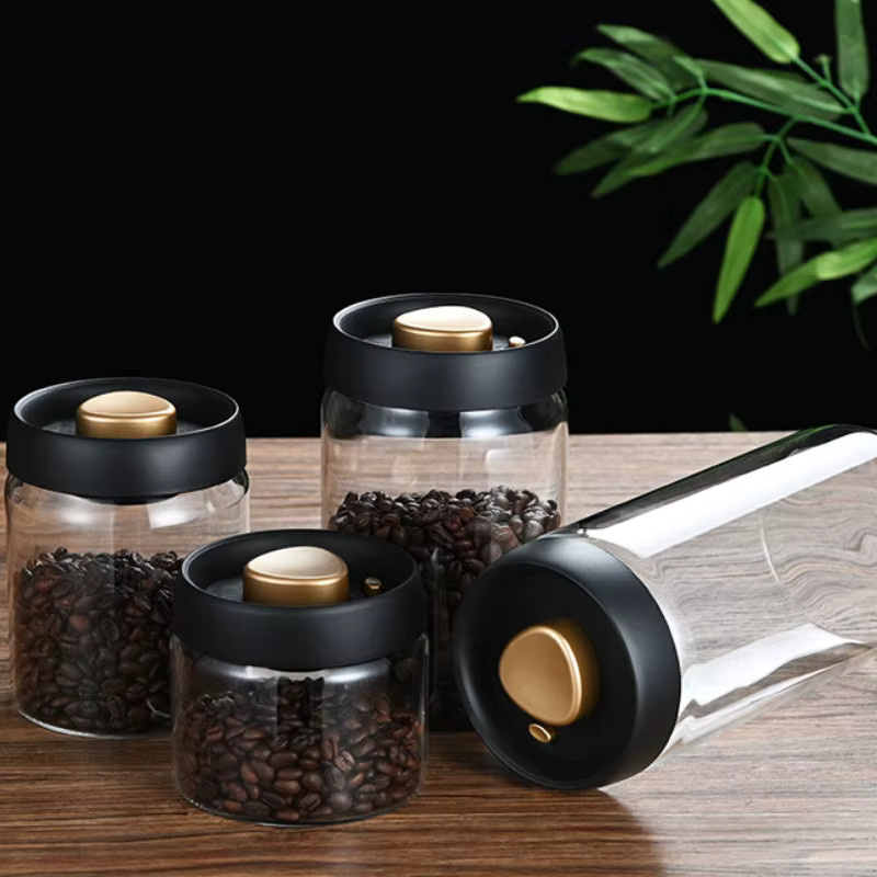 HOCOSHINE Vakuum-Kaffeekanister aus Borosilikatglas, luftdichtes Aufbewahrungsset für Kaffee, Tee oder Zucker, transparent - Bild 3