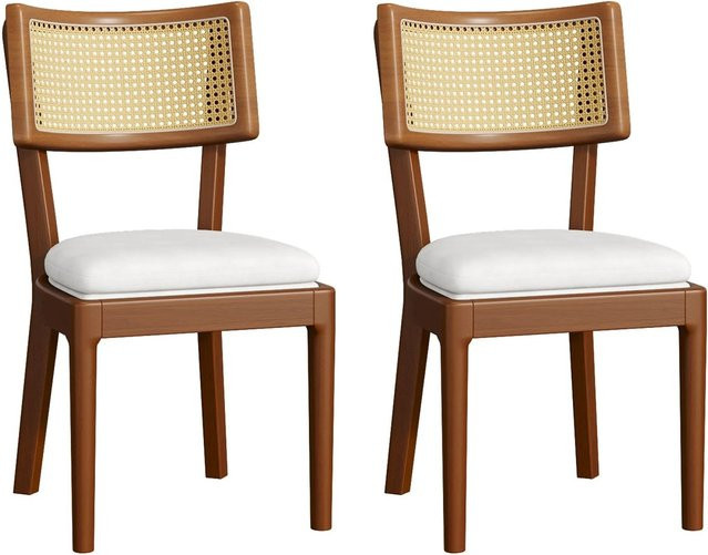 Merax Esszimmerstuhl Set 2 Stück aus Massivholz und Rattan in Nussbaum Braun B/T/H: 50 x 58 x 88 cm - Bild 1