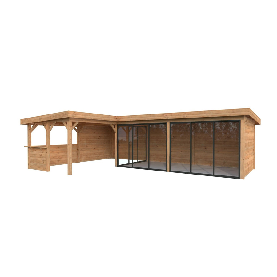 PALMAKO Pavillon Lenna Set 420 Slide aus Fichtenholz in Braun mit Flachdach und Teleskopfunktion B/T/H: 876 x 588 x 245 cm - Bild 3