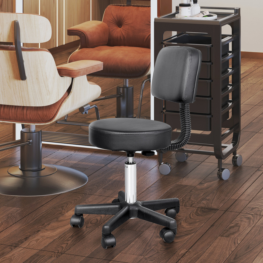 HOMCOM Rollhocker aus Kunstleder in Schwarz für Profis, Salon und Arztpraxen, Durchmesser: 35 cm, Höhe: 72-84 cm - Bild 2