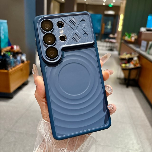 Stoßfeste Silikon-Magnet-Handyhülle mit Wasserwellen-Design für Samsung S26 Plus Ultra, kompatibel mit MagSafe kabellosem Laden, in Rot und Blau - Bild 1