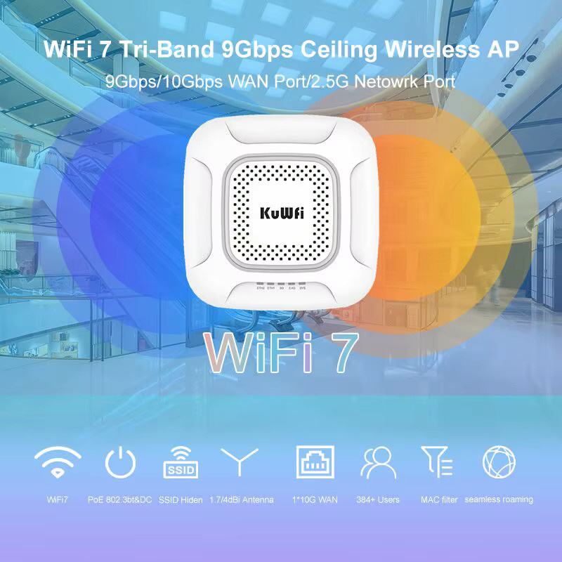 KuWFi WLAN7 Decken-AP-Router Tri-Band mit 9 Gbit/s, 10 G SFP WAN und 2,5 G LAN-Port, Weiß - Bild 2