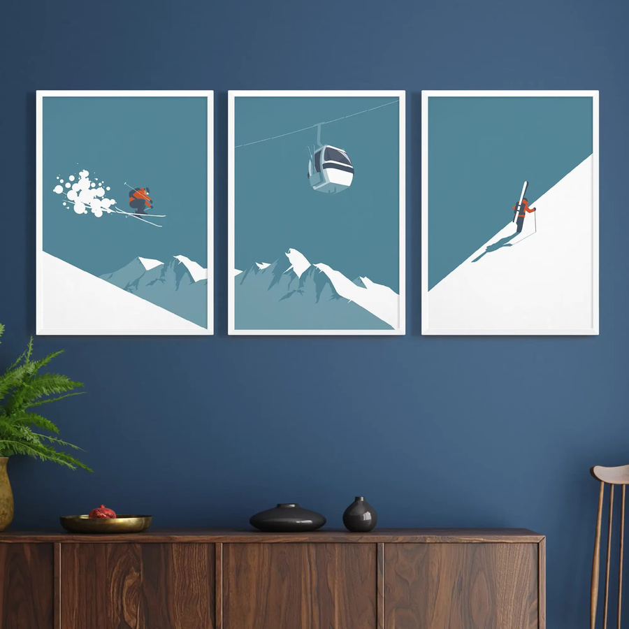 Potdemiel Retro Winter Sport Wandkunst Leinwandmalerei mit Schnee und Ski Motiv in Mehrfarbig - Bild 2